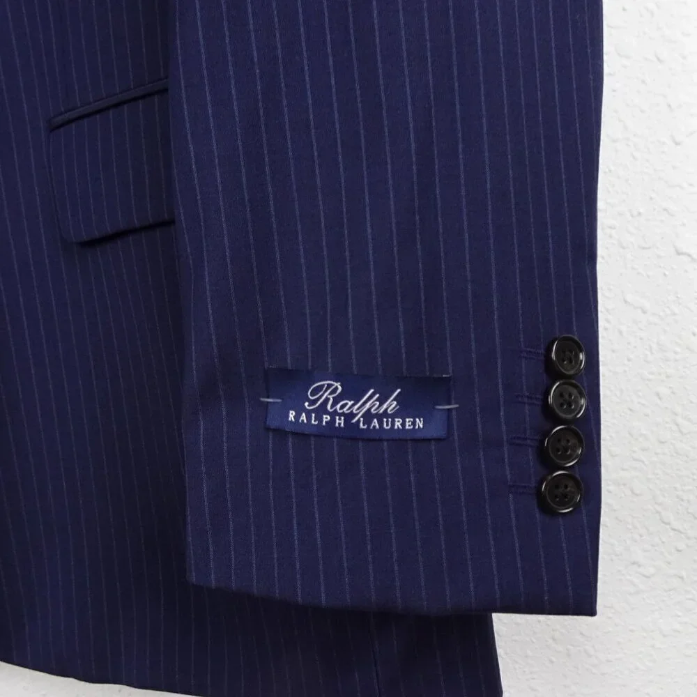 Ralph Lauren Blazer Men's 44L Long Wool Classic-Fit Suit Jacket Blue Pinstripe